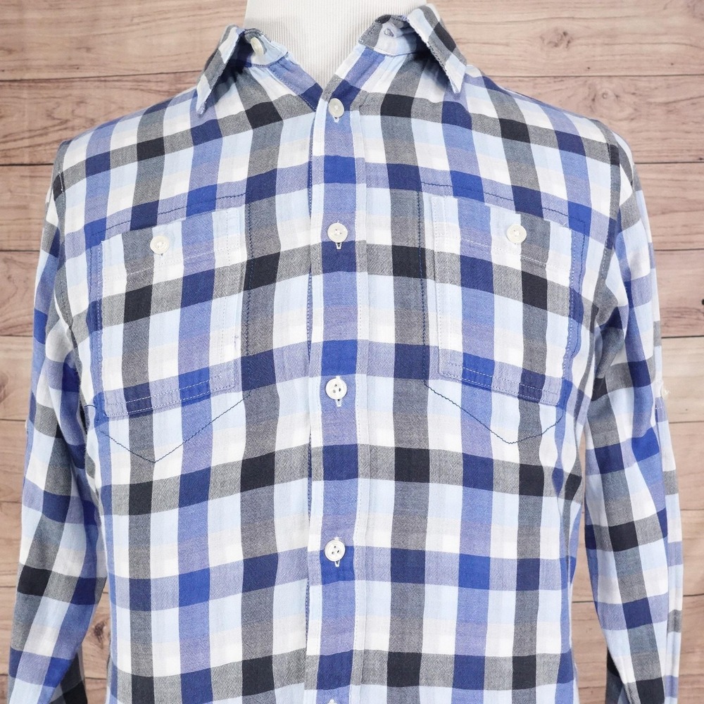 Ben Sherman Shirt Mens XL Blue Plaid Button Front Long Sleeve Cotton Casual
